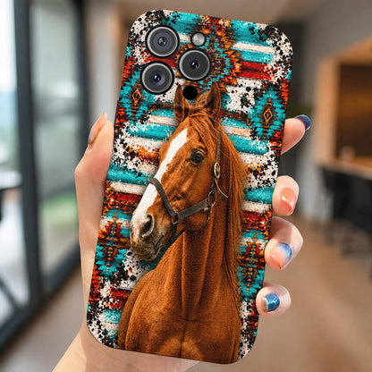 Horse Lovers Leather Phone Case Elegant Native Horse - Beige