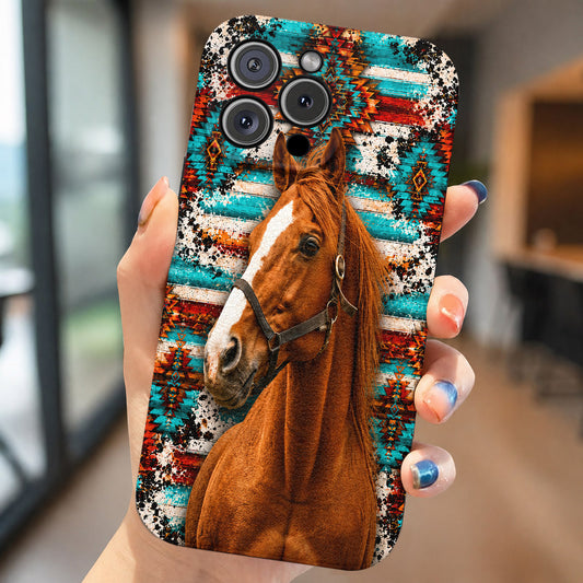 Horse Lovers Leather Phone Case Elegant Native Horse - Beige