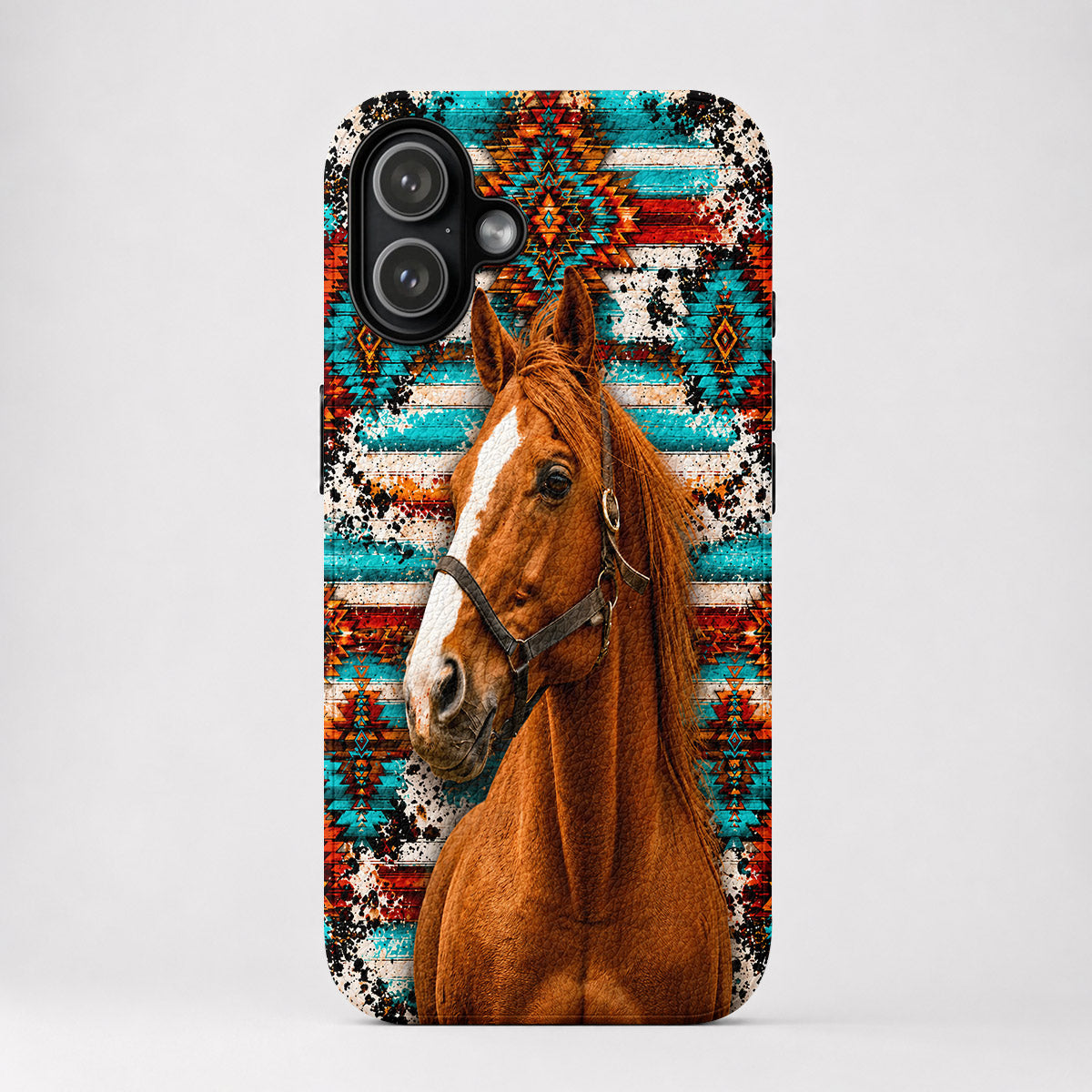 Horse Lovers Leather Phone Case Elegant Native Horse - Beige