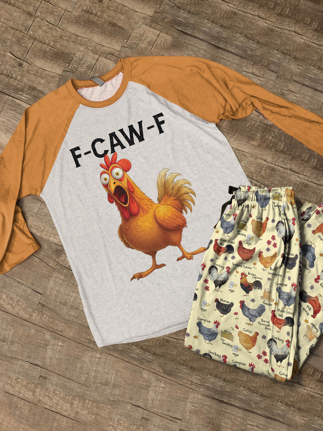 Chicken Raglan Lounge Pajamas Funny F-Caw-F Chicken