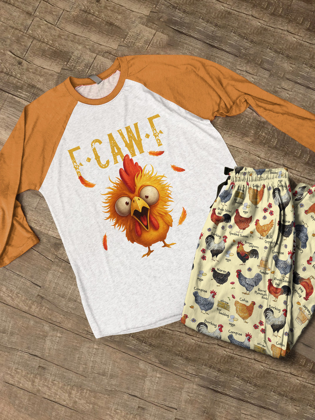 Chicken Raglan Lounge Pajamas Funny F-Caw-F Chicken