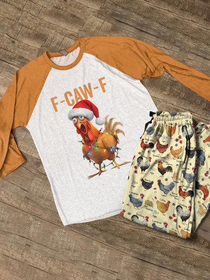 Chicken Raglan Lounge Pajamas Funny F-Caw-F Chicken