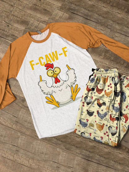 Chicken Raglan Lounge Pajamas Funny F-Caw-F Chicken
