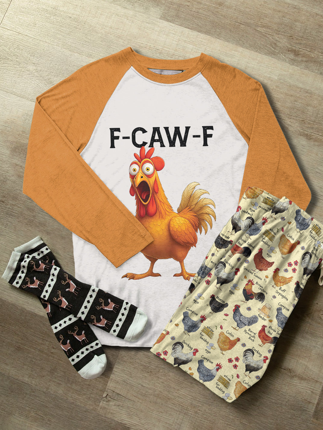 Chicken Raglan Lounge Pajamas Funny F-Caw-F Chicken