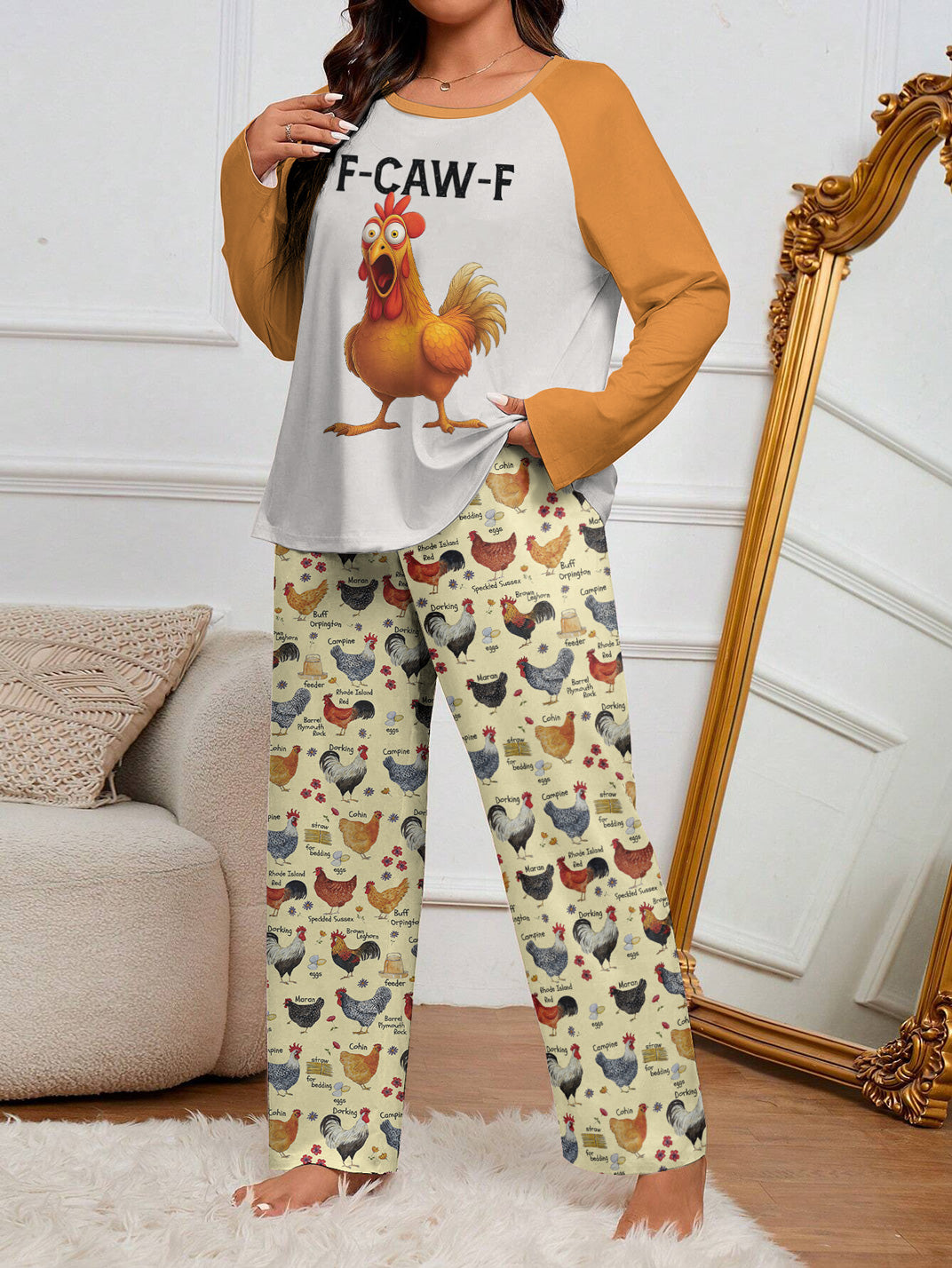 Chicken Raglan Lounge Pajamas Funny F-Caw-F Chicken