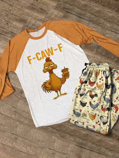 Chicken Raglan Lounge Pajamas Funny F-Caw-F Chicken