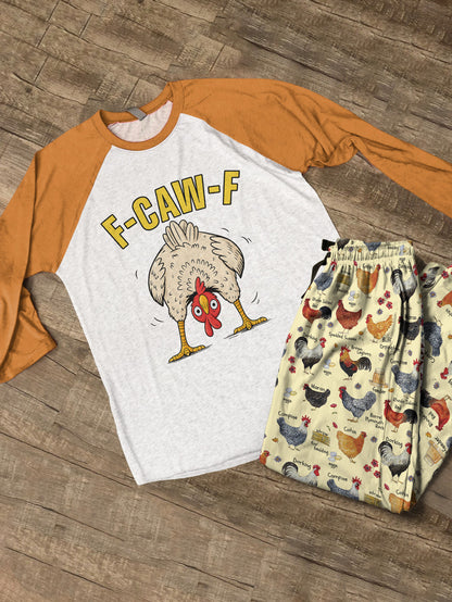 Chicken Raglan Lounge Pajamas Funny F-Caw-F Chicken