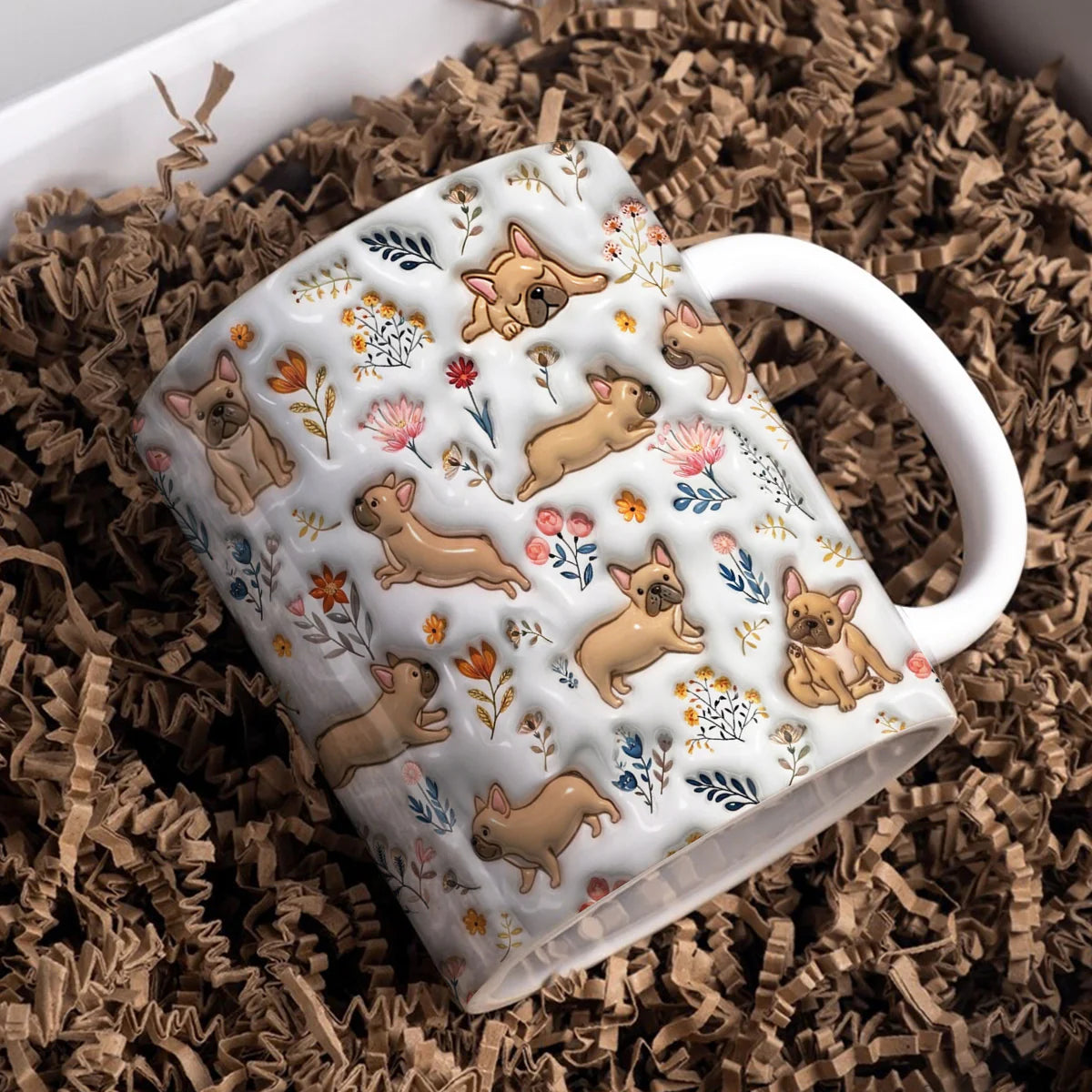 French Bulldog Ceramic Mug Happy Field Flowers