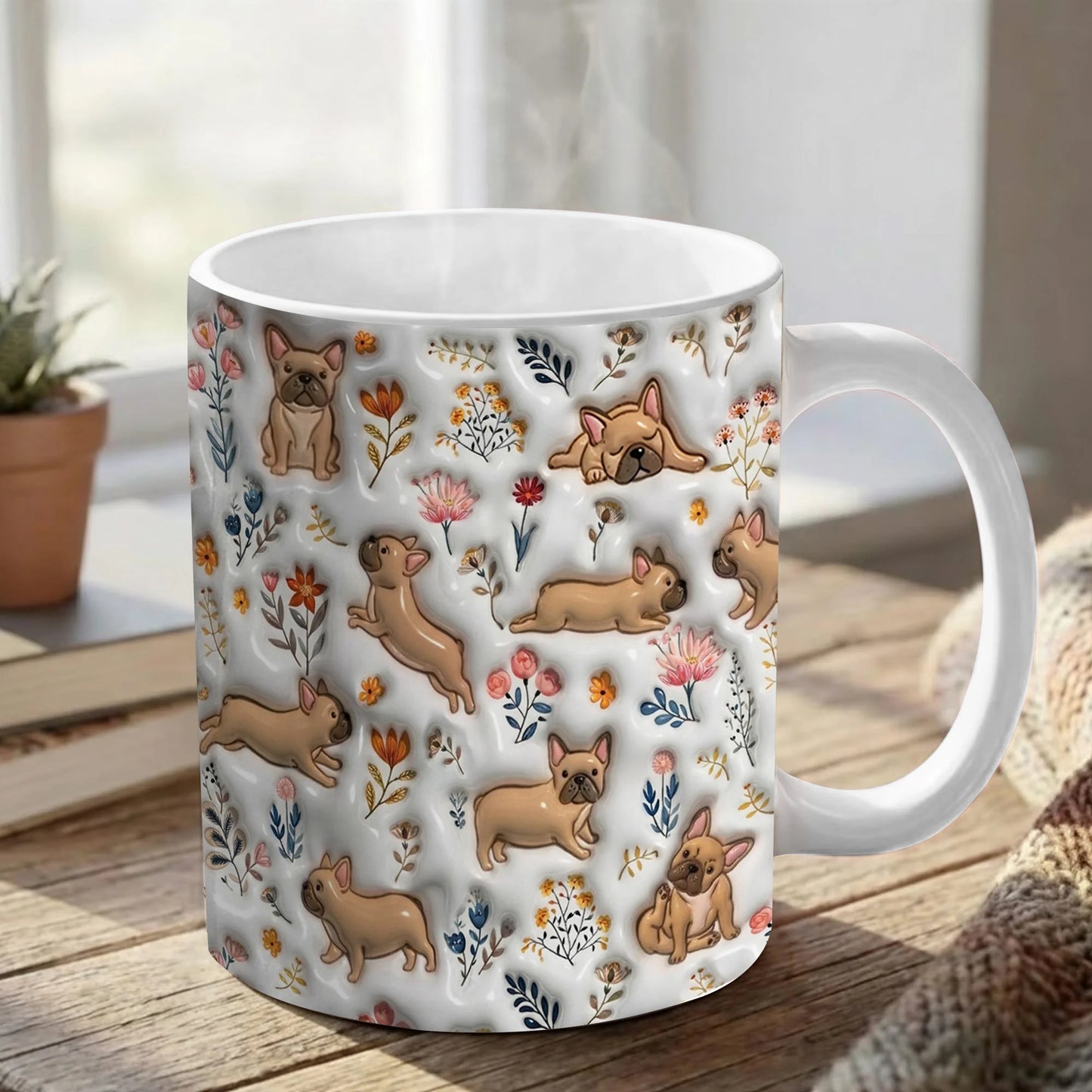 French Bulldog Ceramic Mug Happy Field Flowers