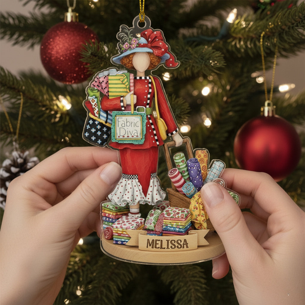Sewing Lovers 2D Acrylic Ornament Fabric Diva Personalized