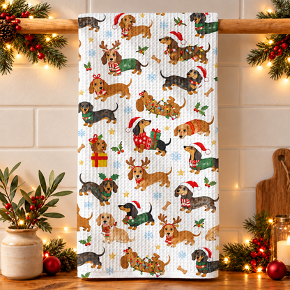 Dachshund Lover Kitchen Towel Festive Colorful Dachshunds
