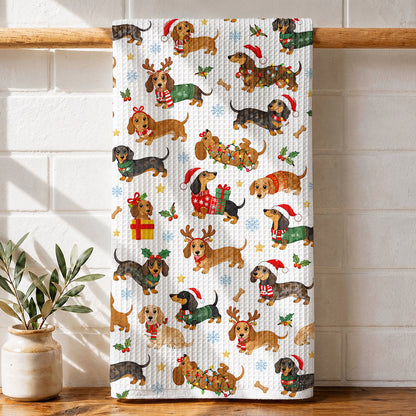 Dachshund Lover Kitchen Towel Festive Colorful Dachshunds