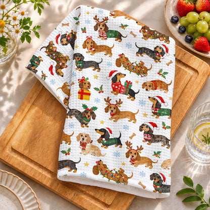 Dachshund Lover Kitchen Towel Festive Colorful Dachshunds