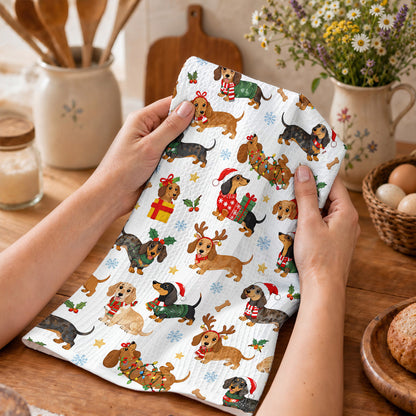 Dachshund Lover Kitchen Towel Festive Colorful Dachshunds