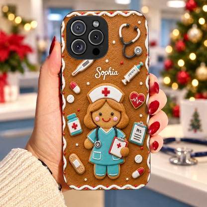 Personalized Nurse Phone Case Gingerbread Nurse Christmas