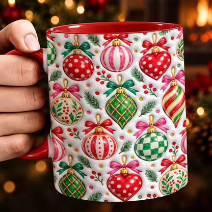 Christmas Ceramic Accent Mug Festive Colorful Ornaments