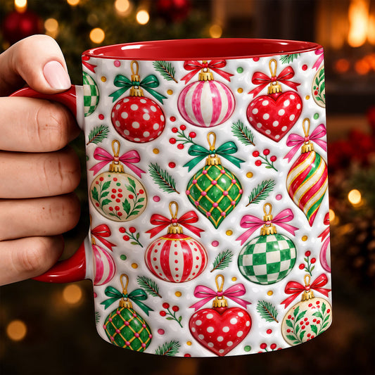 Christmas Ceramic Accent Mug Festive Colorful Ornaments