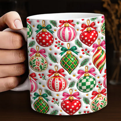 Christmas Ceramic Accent Mug Festive Colorful Ornaments