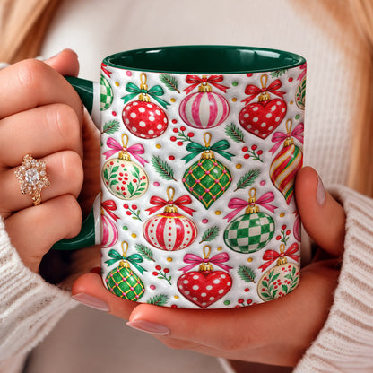 Christmas Ceramic Accent Mug Festive Colorful Ornaments