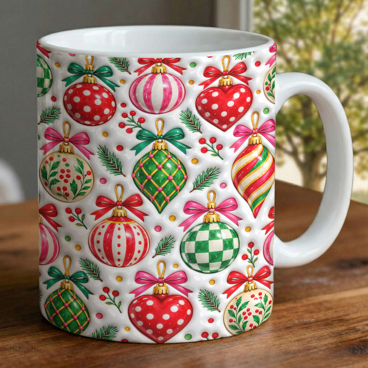 Christmas Ceramic Accent Mug Festive Colorful Ornaments