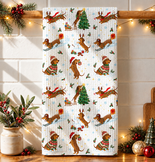 Dachshund Lover Kitchen Towel Merry Little Doxies