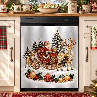 Christmas Magnetic Dishwasher Cover Festive Diamond Santa