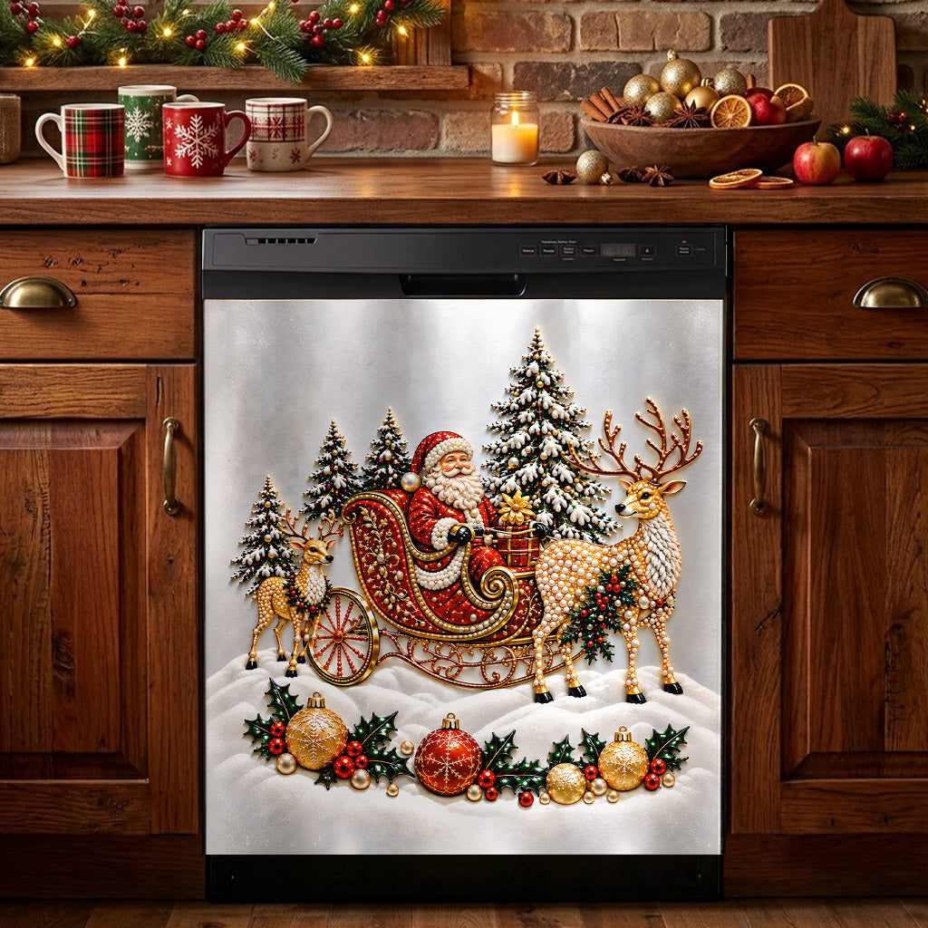 Christmas Magnetic Dishwasher Cover Festive Diamond Santa