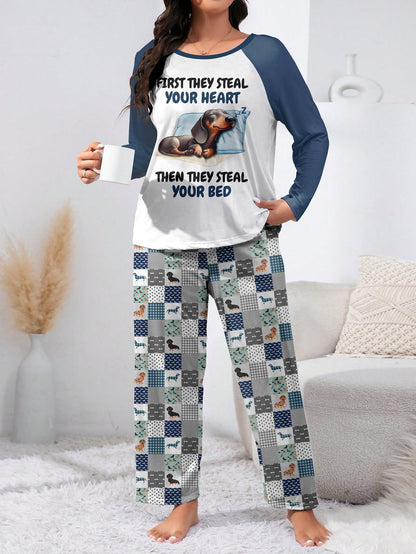 Dachshund Raglan Lounge Pajamas First They Steal Your Heart Then They Steal Your Bed