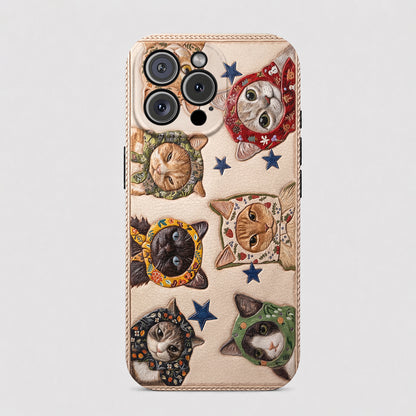 Cat Leather Phone Case Floral Scarf Cats