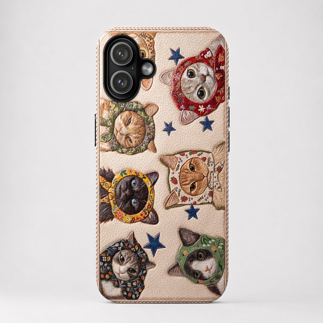 Cat Leather Phone Case Floral Scarf Cats