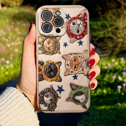 Cat Leather Phone Case Floral Scarf Cats