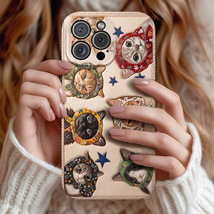 Cat Leather Phone Case Floral Scarf Cats