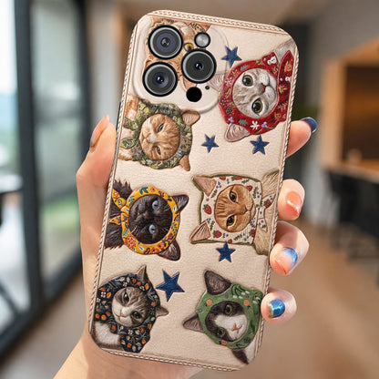 Cat Leather Phone Case Floral Scarf Cats
