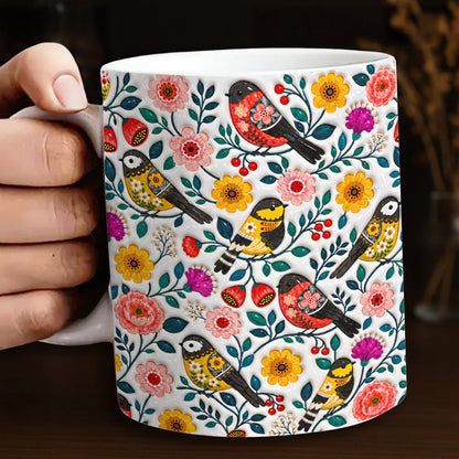 Bird Lover Ceramic Mug Floral Bird Garden