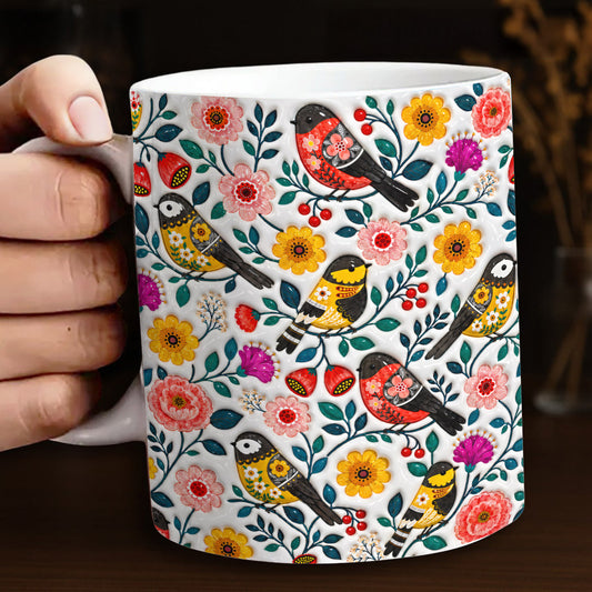 Bird Lover Ceramic Mug Floral Bird Garden
