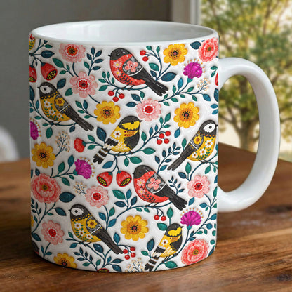 Bird Lover Ceramic Mug Floral Bird Garden