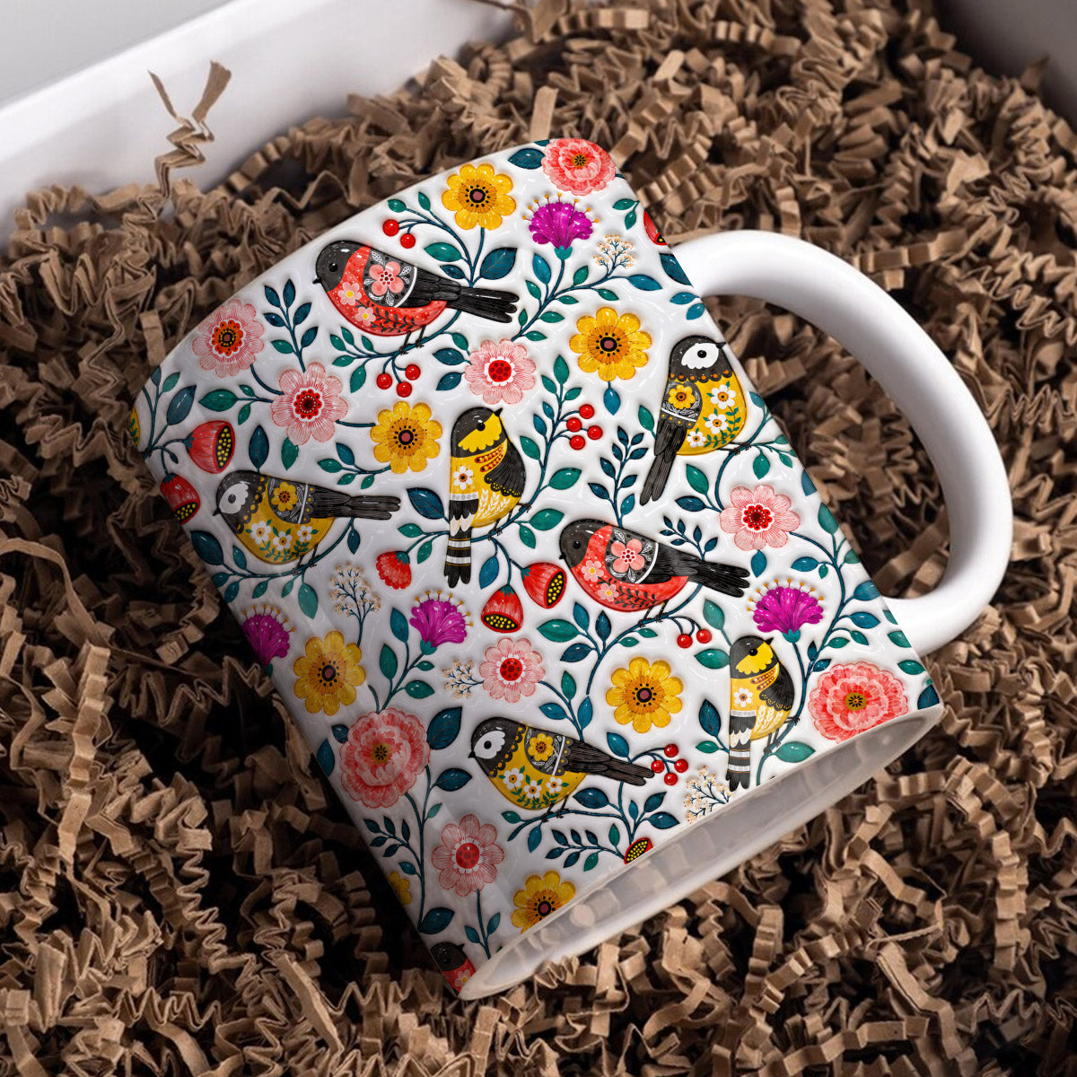 Bird Lover Ceramic Mug Floral Bird Garden