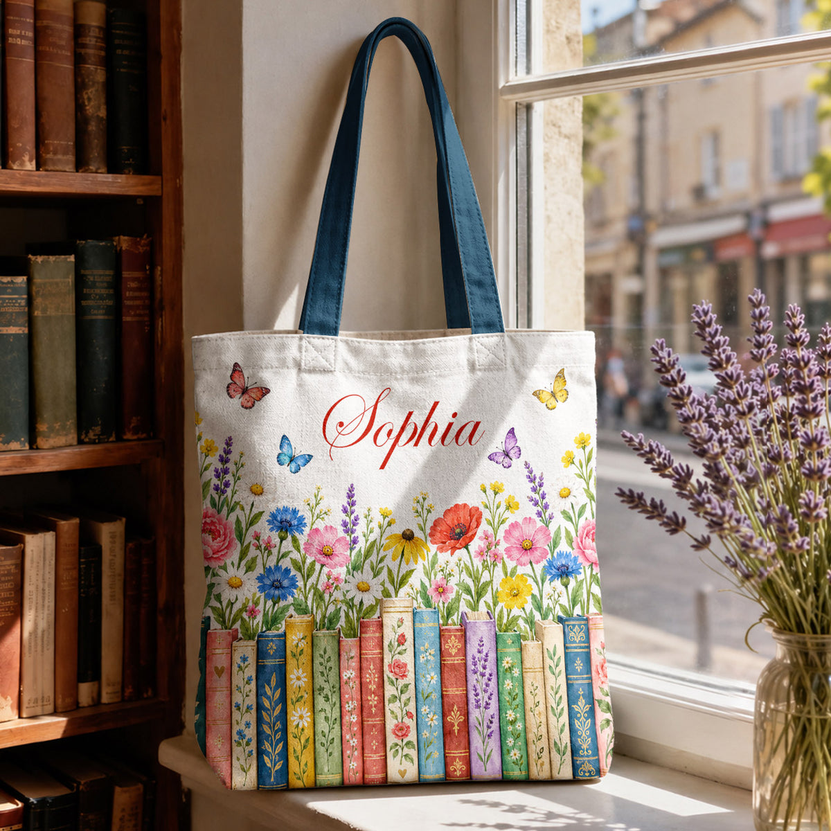 Book Lover Canvas Tote Bag Floral Books