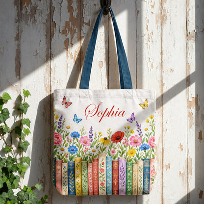 Book Lover Canvas Tote Bag Floral Books