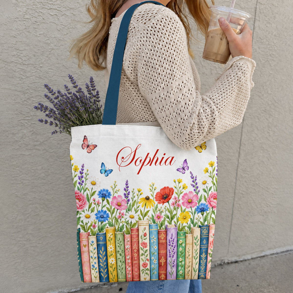 Book Lover Canvas Tote Bag Floral Books