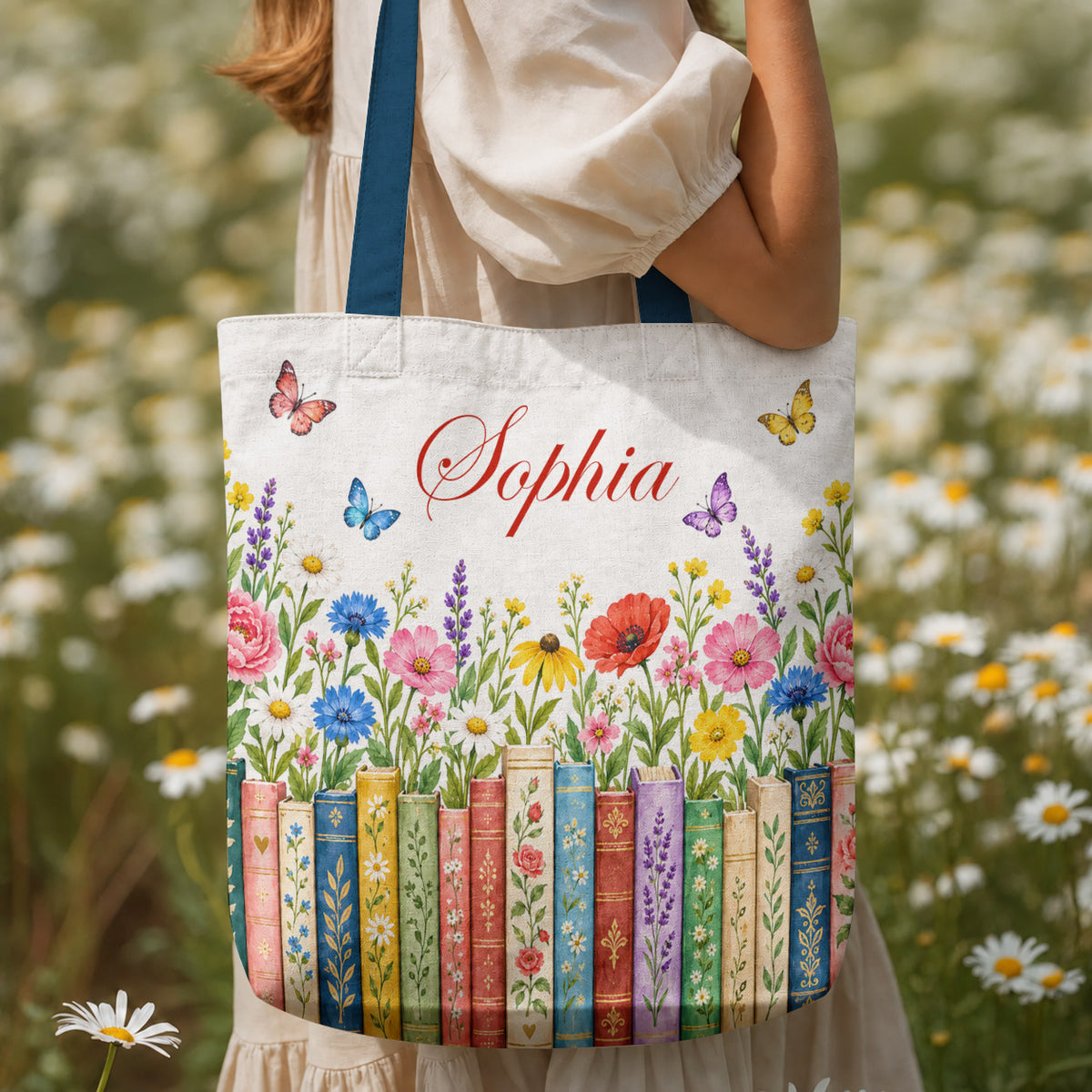Book Lover Canvas Tote Bag Floral Books