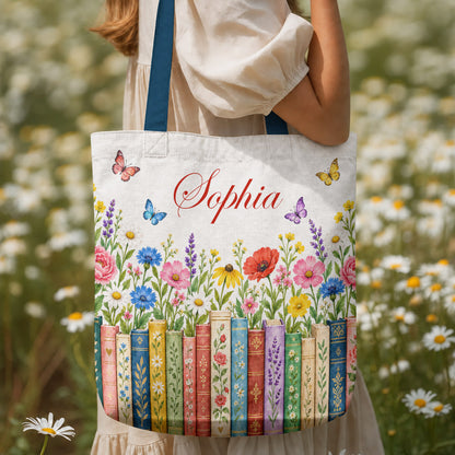 Book Lover Canvas Tote Bag Floral Books