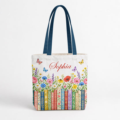 Book Lover Canvas Tote Bag Floral Books