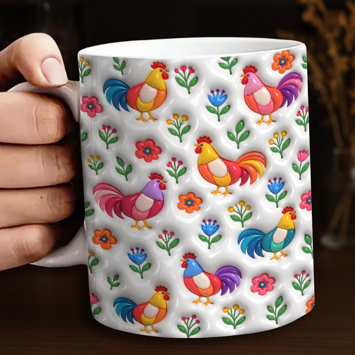 Chicken Lover Ceramic Mug Floral Chicken Garden