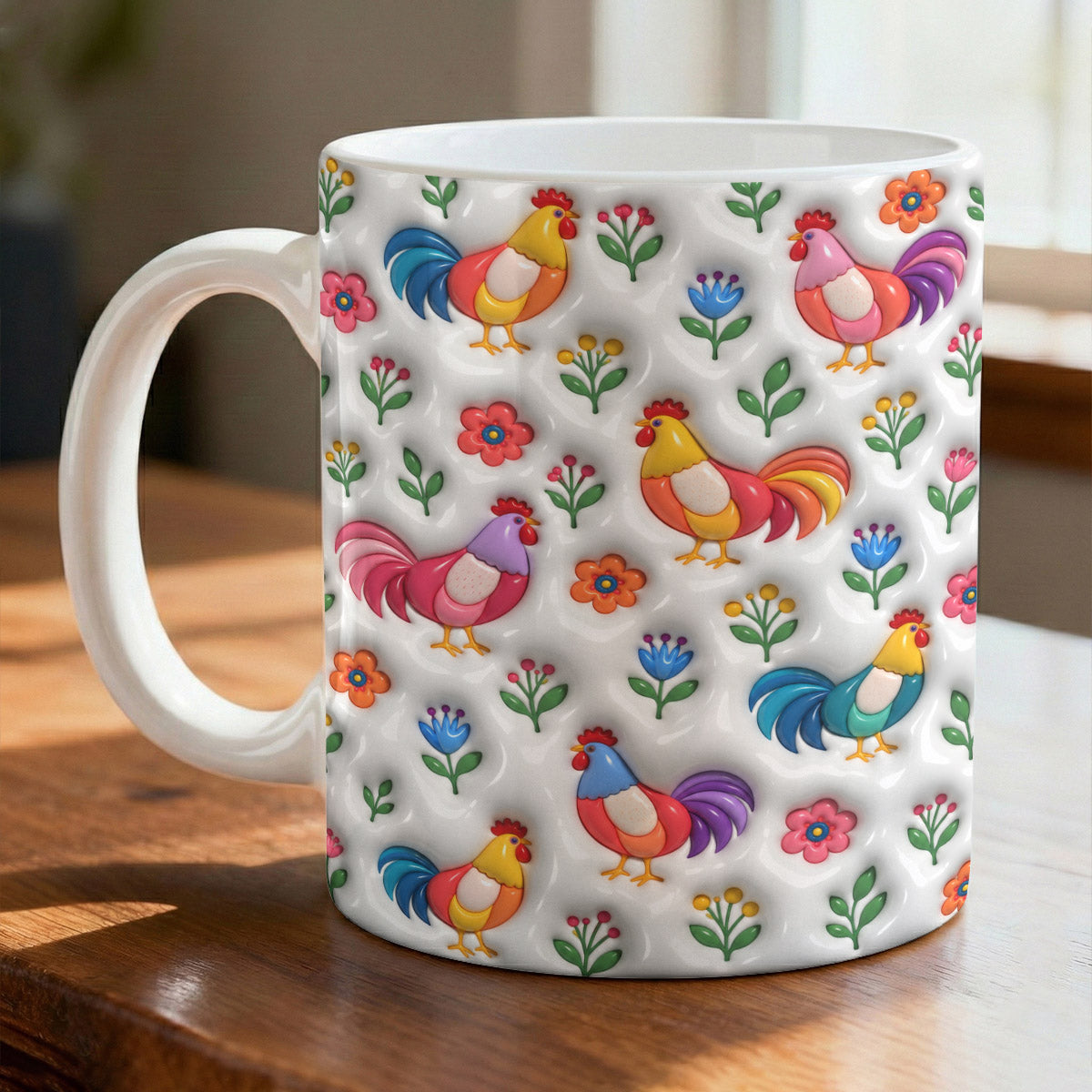 Chicken Lover Ceramic Mug Floral Chicken Garden