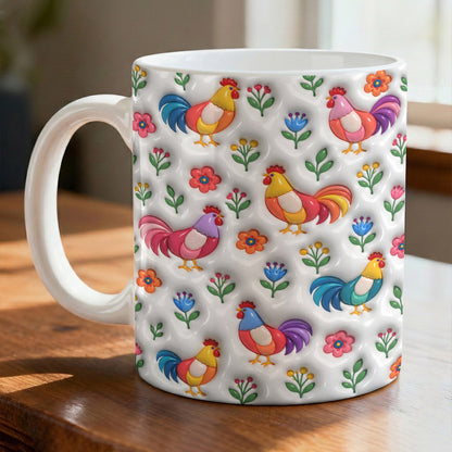 Chicken Lover Ceramic Mug Floral Chicken Garden
