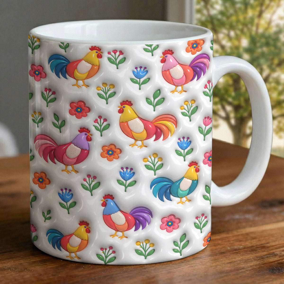 Chicken Lover Ceramic Mug Floral Chicken Garden