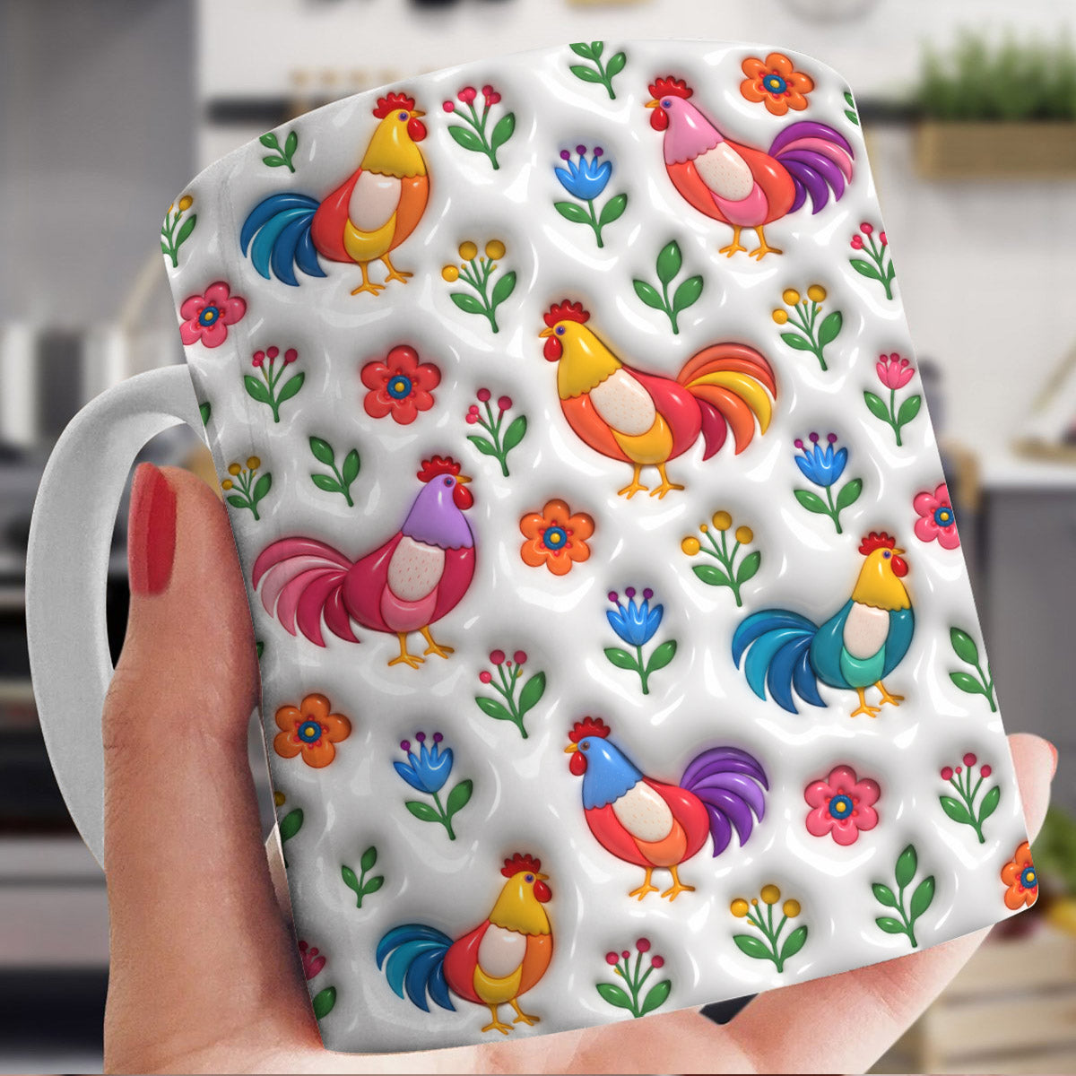 Chicken Lover Ceramic Mug Floral Chicken Garden