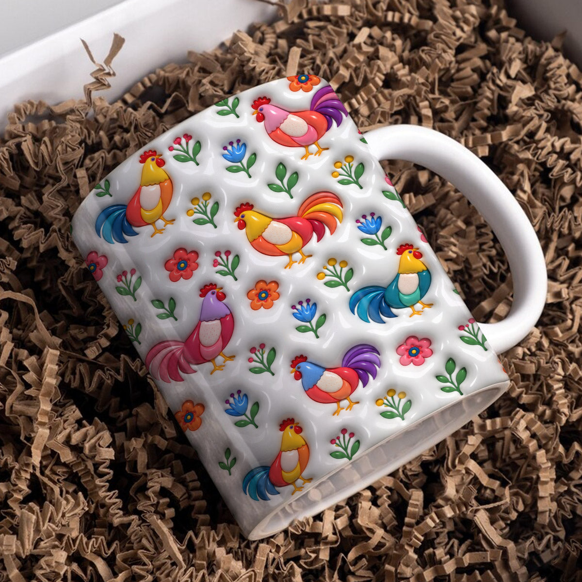 Chicken Lover Ceramic Mug Floral Chicken Garden