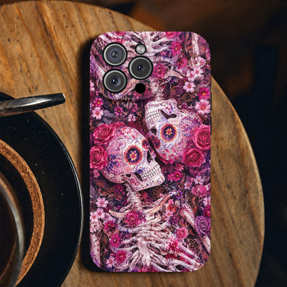 Skull Leather Phone Case Floral Skull - Beige